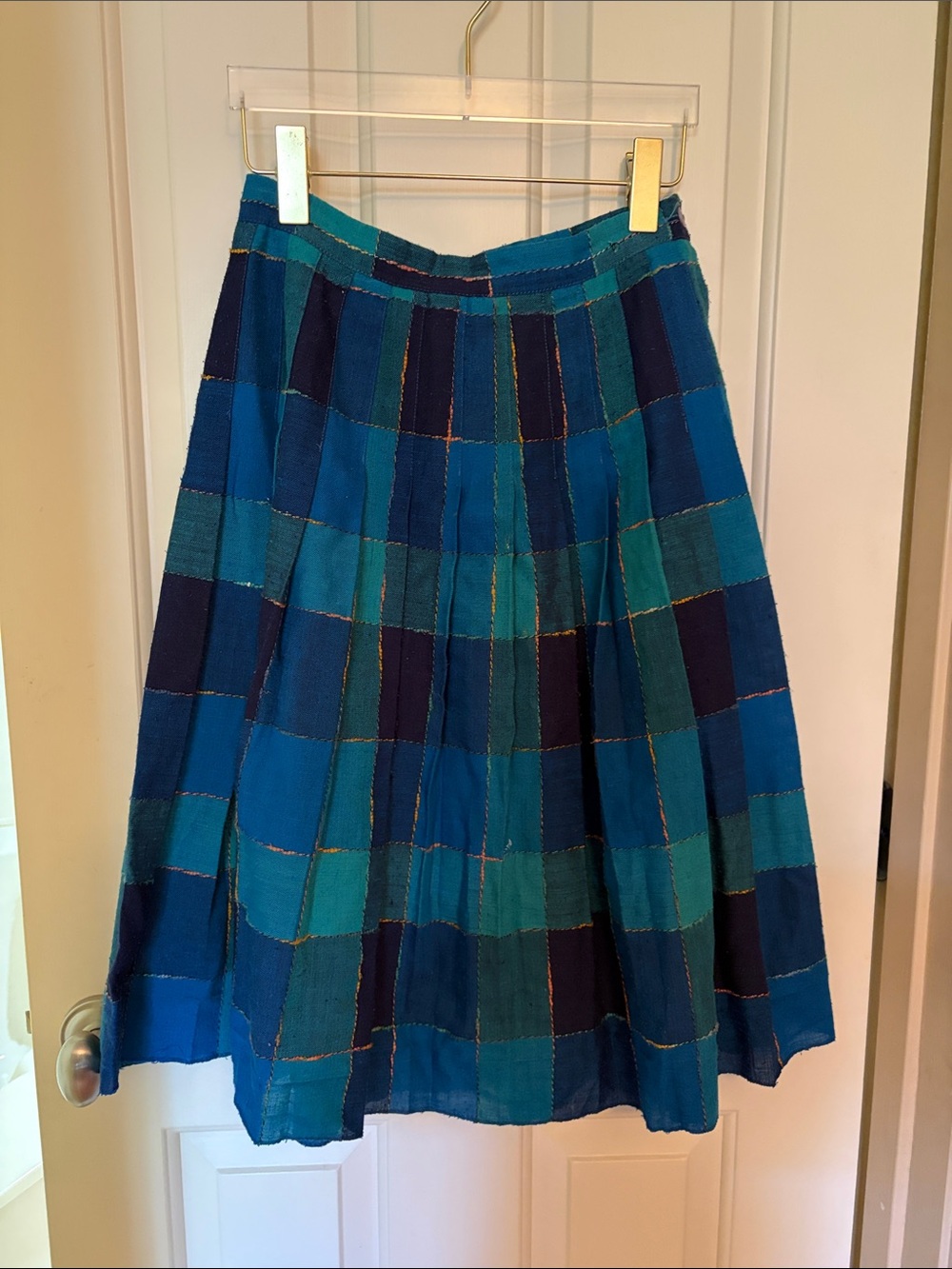 Teal and Navy Patchwork A-Line Skirt